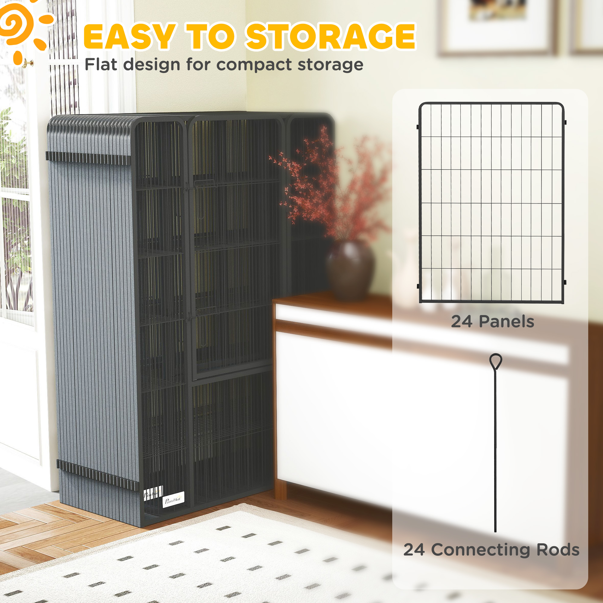 Dog Playpen for Indoor Outdoor, 24 Panels 44.5" H Puppy Playpen with Lockable Door, DIY Shape Pet Exercise Fence, Black — imagen 4