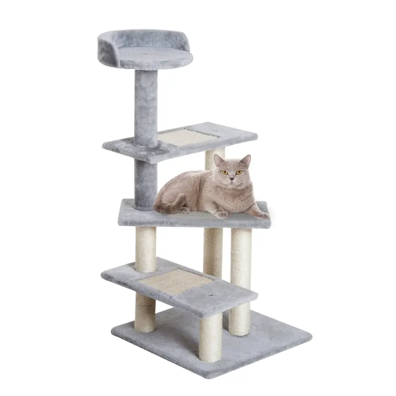 Torre Rascador para Gatos con Escalera Giratoria de 5 Niveles, Torre de Actividades para Trepar con Centro de Juego y Percha para Descansar - Gris — imagen 9