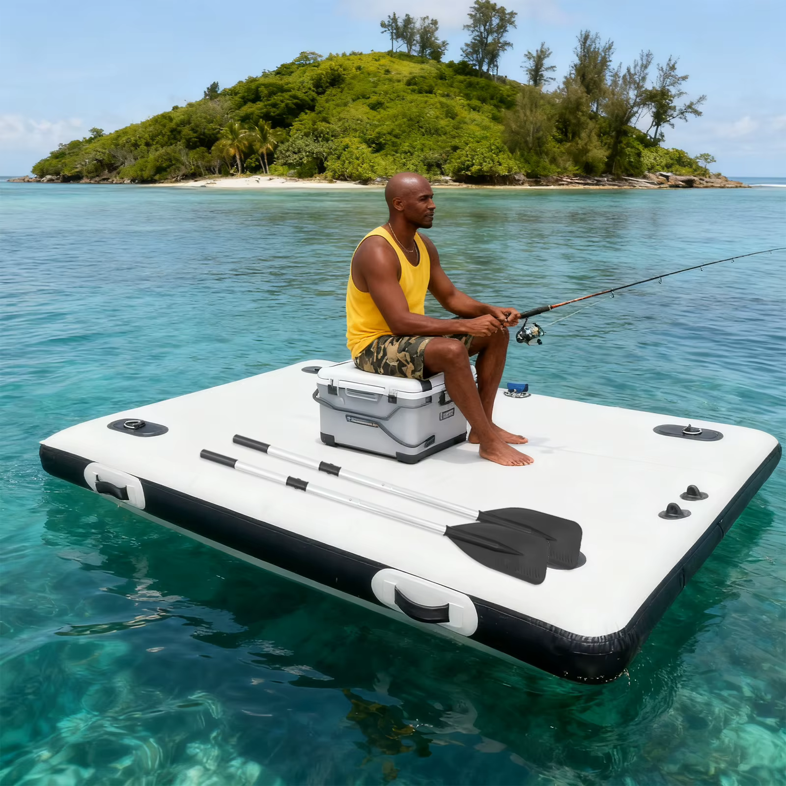 Fishing Boat for Sale, Inflatable Boat, Inflatable Floating Platform for Lake/Swimming Pool, Portable Inflatable Fishing Boat, PVC, Stainless Steel, Nylon Angling Boat, 400kg Max. Load-bearing Capacity for Leisure Craft, Photography Platform — image 1