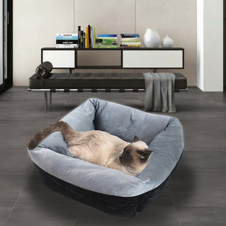 Caja de Sueño para Gatos de Invierno y Otoño con Lona de Corduroy Suave y Cálido, Colchón Cuadrado Plush para Mascotas — imagen 1