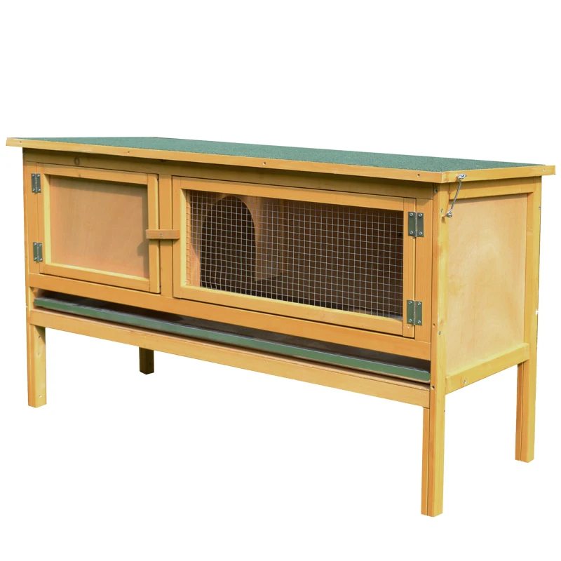 PawHut Wooden Rabbit Hutch Bunny Cage With Openable Waterproof Roof, No Leak Tray Solid Fir Wood Build For Rabbits, Chickens, Ducks — imagen 3