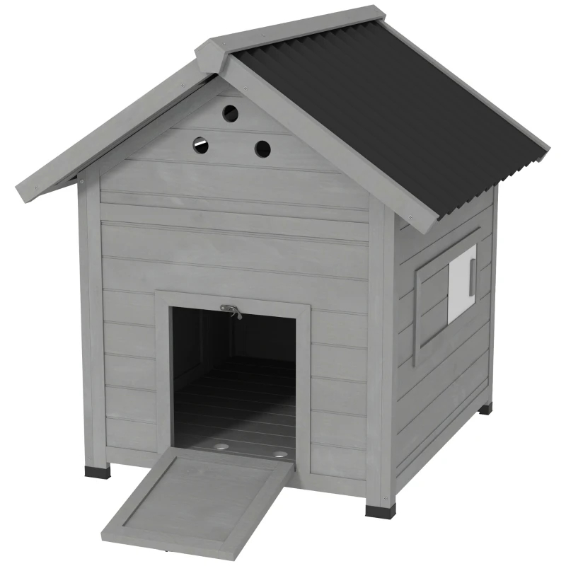 Duck Coop, Wooden Duck House With Openable Roof & Double Doors, Light Gray — image 11