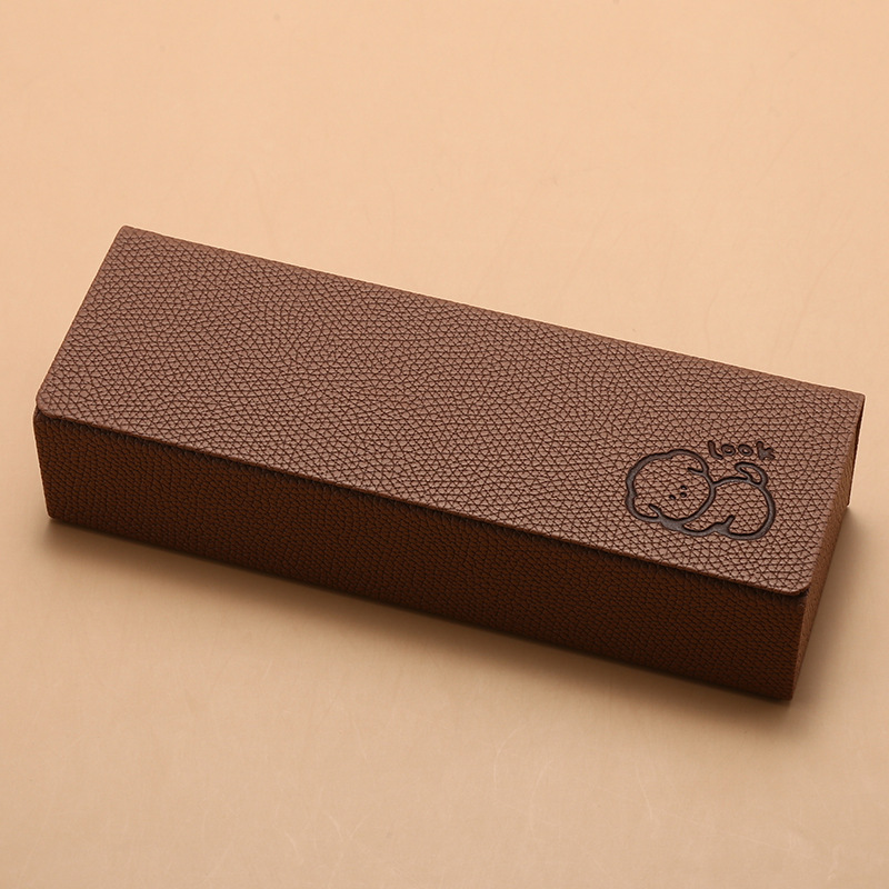 Handmade Square Eyeglasses Case with Embossed Palm Print Cute Puppy Cartoon Design Hard Shell Glasses Box — image 2