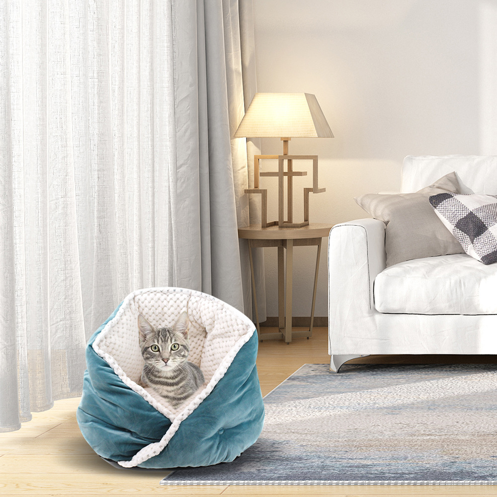 Autumn And Winter Pet Warm Hug Cuddle Round Depth Diamond Creative Soft Beibei Velvet Inner Bile Kennel Cat Bed — image 6