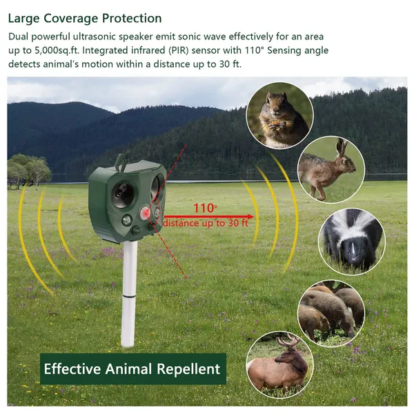 Ultrasonic Animal Repeller Solar Powered Repellent With Motion Sensor LED Flashing Lights — imagen 4