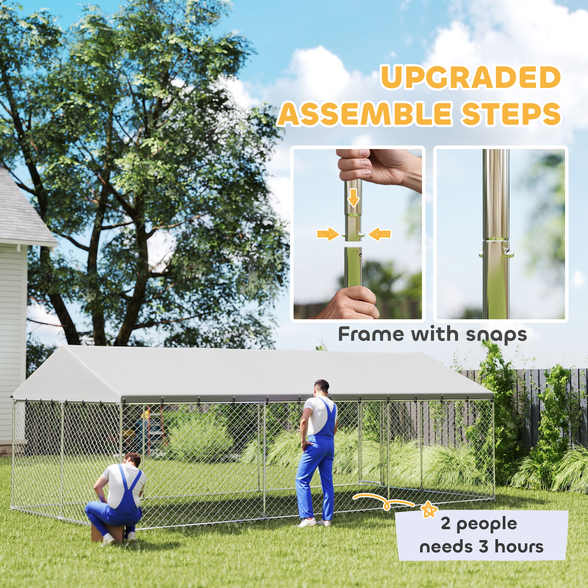 Casa para Perros Exteriores de Alta Resistencia con Techo Impermeable, 2 Cerraduras Seguras, Corral para Perros en Patio de 20 x 10 x 7 — imagen 8