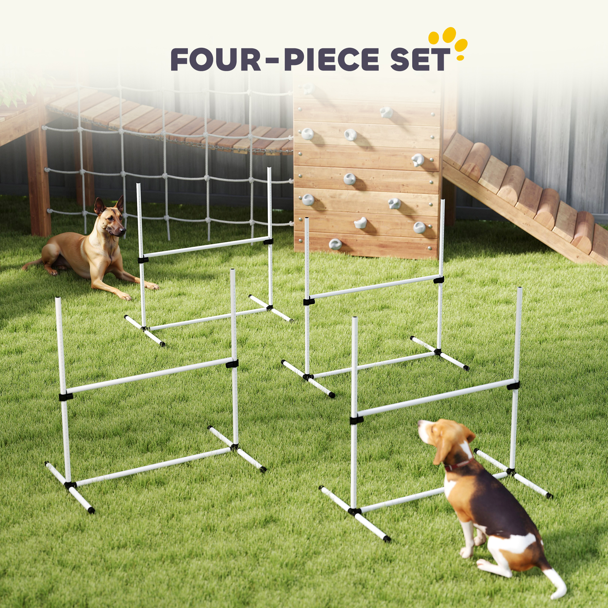 Equipo de Entrenamiento de Agilidad para Perros de 4 Piezas para Curso de Agilidad Canina, con Barras de Salto de Altura Ajustable, Bolsa de Transporte Incluida y Barra Superior Desmontable, Blanco — imagen 6