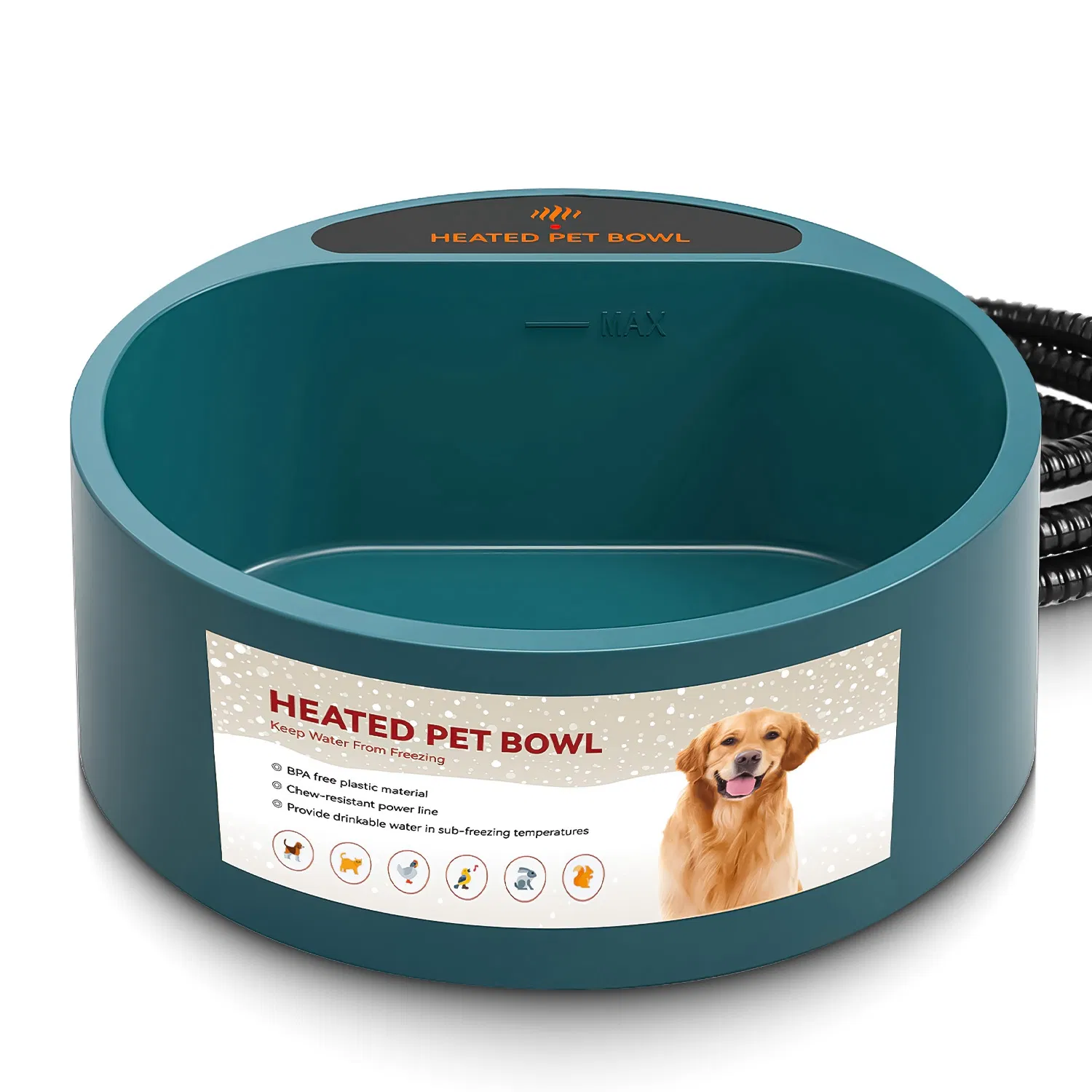 Heated Water Bowl for Dog Cat 74.4OZ Heating Water Dish IP67 Waterproof Thermal Water Bowl Heated Pet Bowl Dog Cat Water Feeder Bowl for Dog Cat Rabbit Pet — image 8