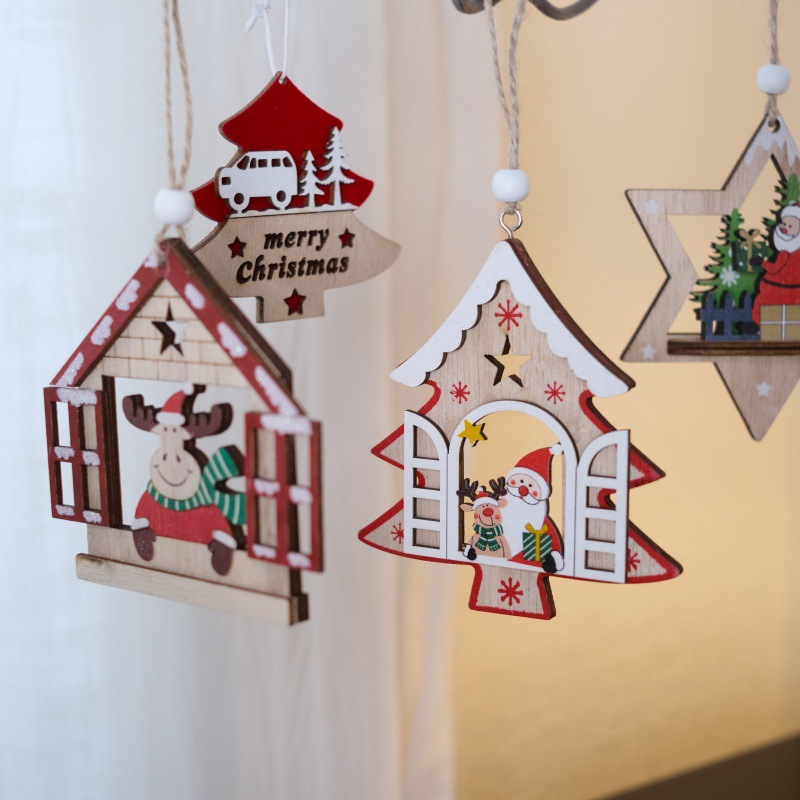 Christmas Multi-Layer Hollow Wooden Deer Snowman Ornament for Tree Decorations — image 4