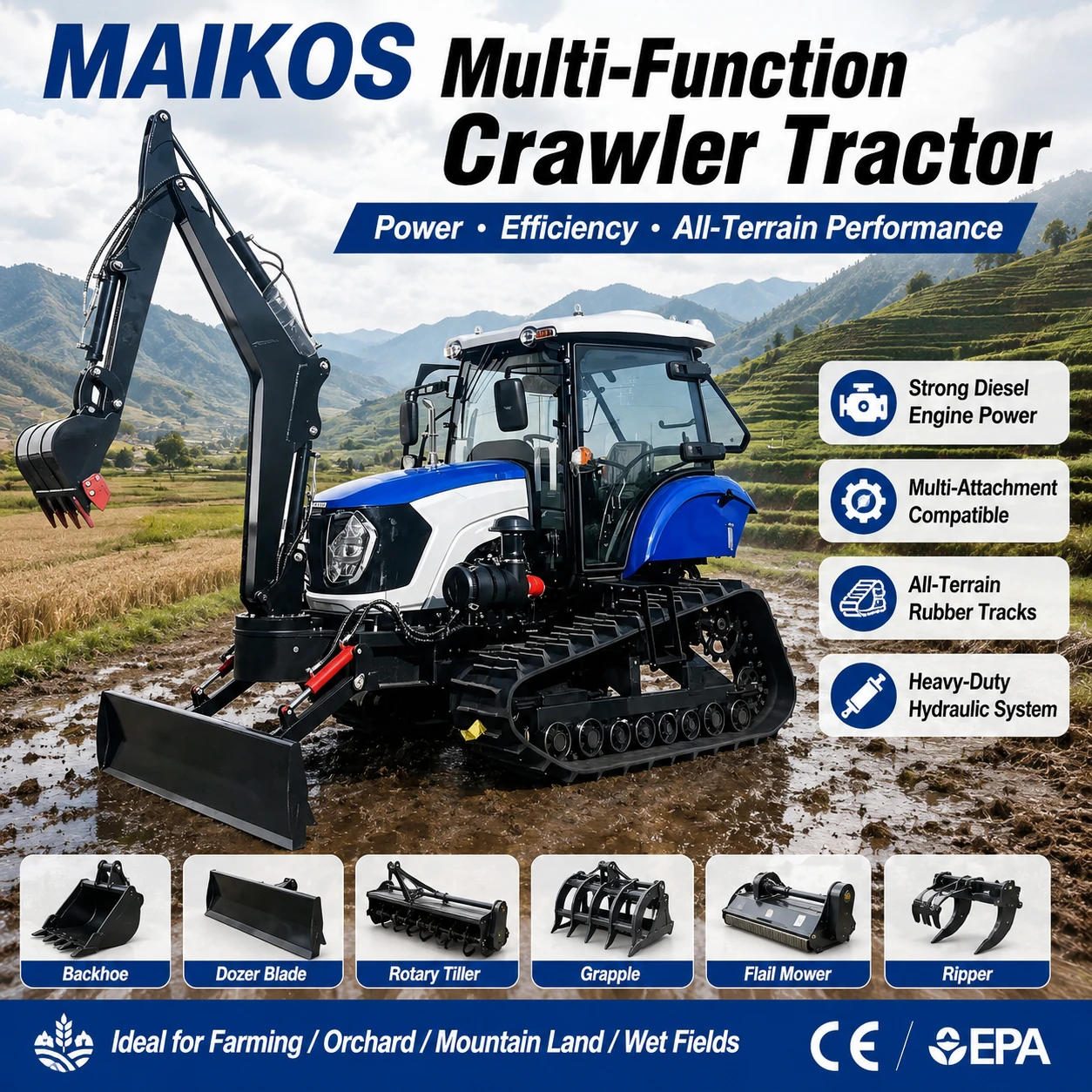 Maquinaria de Rotación Multiespecífica Personalizada para Cultivo de Arroz Seco y Huerta con Tractor de Arrastre Adaptado — imagen 1