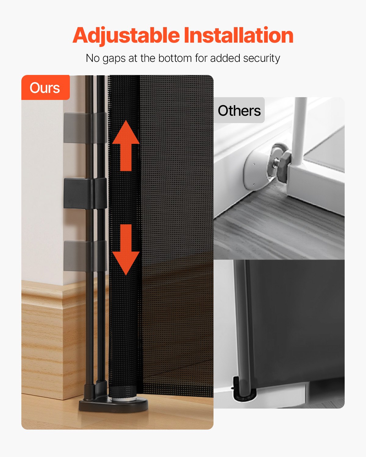 Puerta Retráctil para Niños o Mascotas, 86 cm de Alto, Se Extiende Hasta 279 cm de Ancho, Puerta Retráctil Fácil de Instalar para Escaleras, Pasillos, Dormitorios, Materiales de Red, Color Negro — imagen 4
