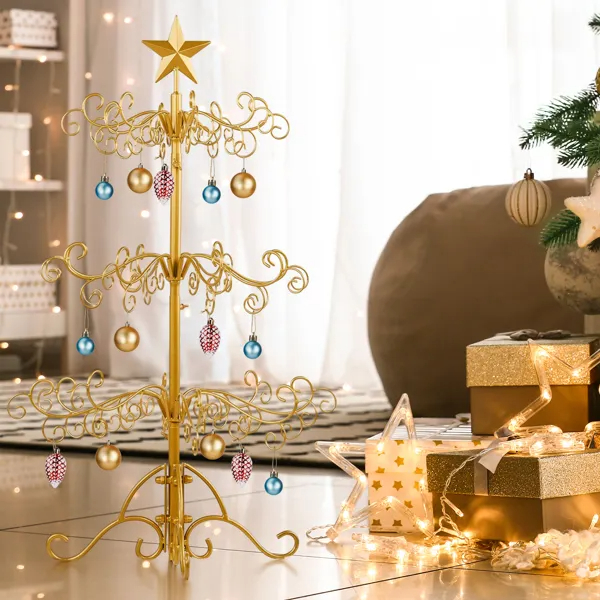 Wrought Iron Christmas Tree, Metal Ornament Display Tree Stand For Holiday Party Home Decor, Indoor & Outdoor Decor Hanger, Gold — image 7