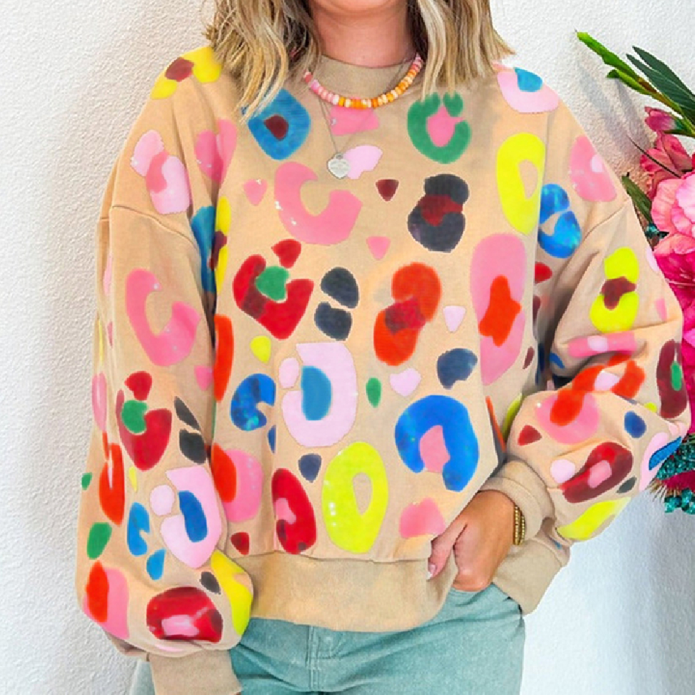Sudadera con Manga Crew de Punto Leopardo de Invierno — imagen 1