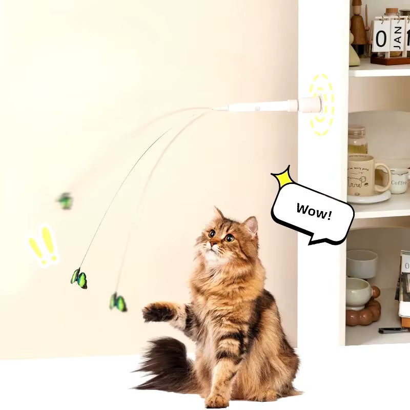 Juguetes de Atracción Eléctricos para Gatos con Cúpula de Succión Volador Mariposa Rodillo de Gato Juguete Autoentretenido para Gatos Largo Cable de Alambre de Acero — imagen 2