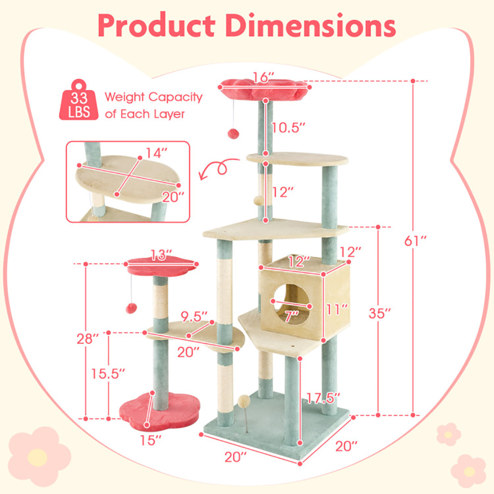 Torre de Gatos Multinivel con Estilo Floral y Perchas Acabadas con Flores — imagen 10