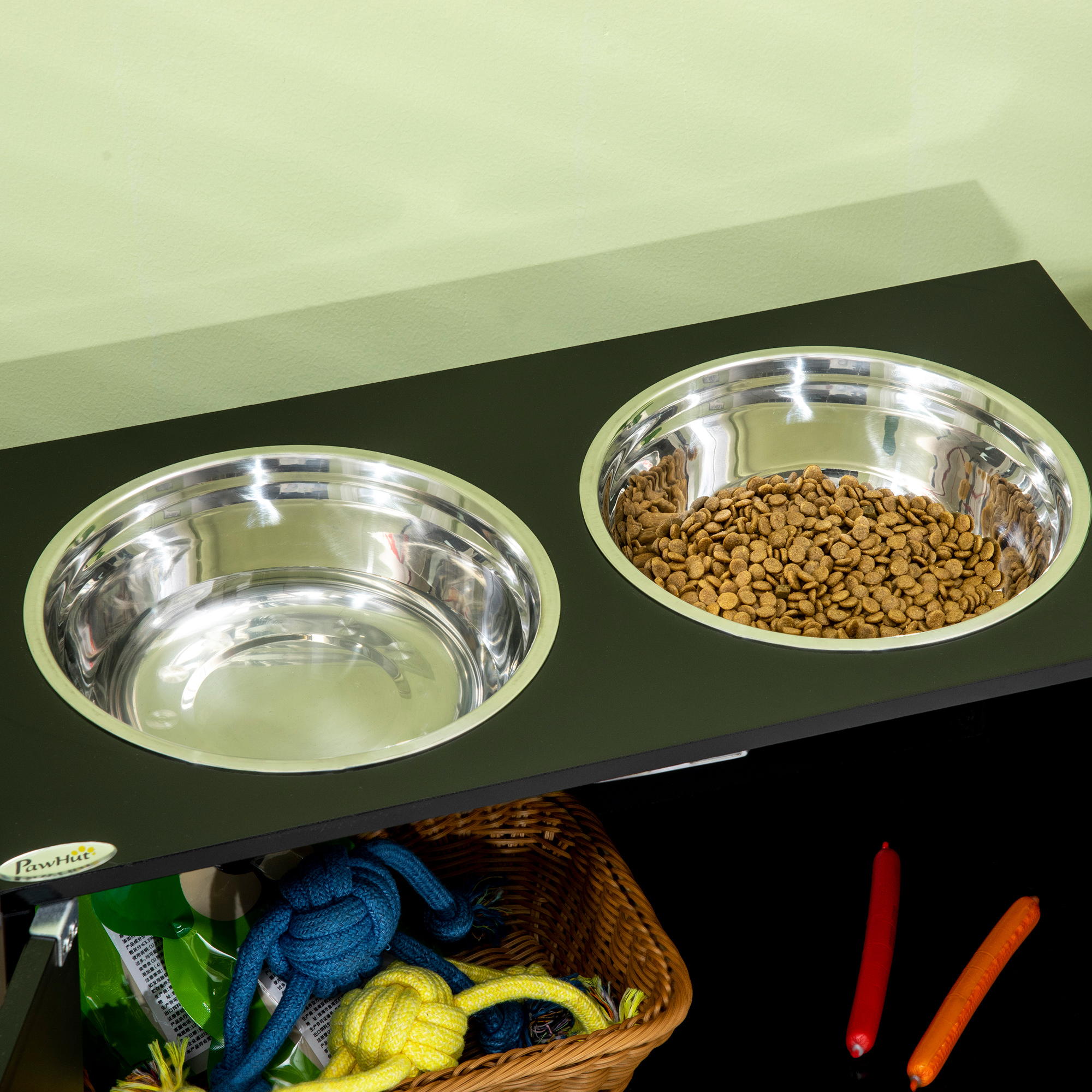 Bandejas de Alimento para Perros Grandes con Armario de Almacenamiento de 44L, Soporte Elevado para Comida y Agua, Negro — imagen 4