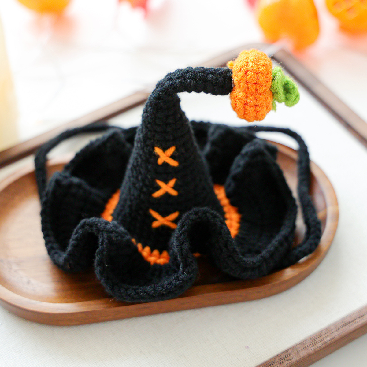 Pet Hair Knit Pumpkin Wizard Hat for Small Dogs and Cats, Halloween Pet Costume, Dog and Cat Hat — image 5