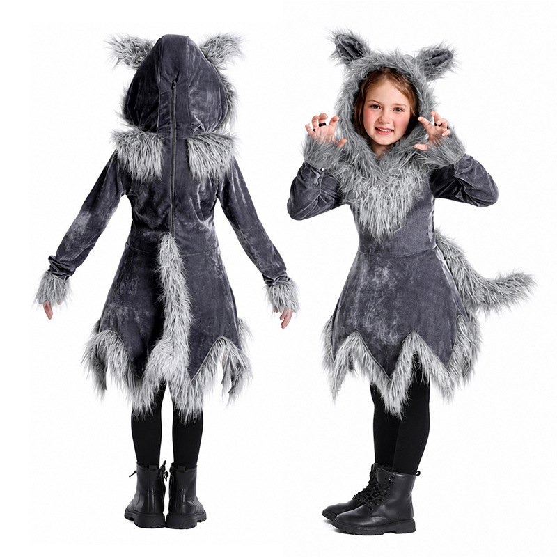 Family Wolf Costume Dress for Adults and Kids, Gray Werewolf Cosplay Outfit for Halloween Stage Animal Performance — image 4