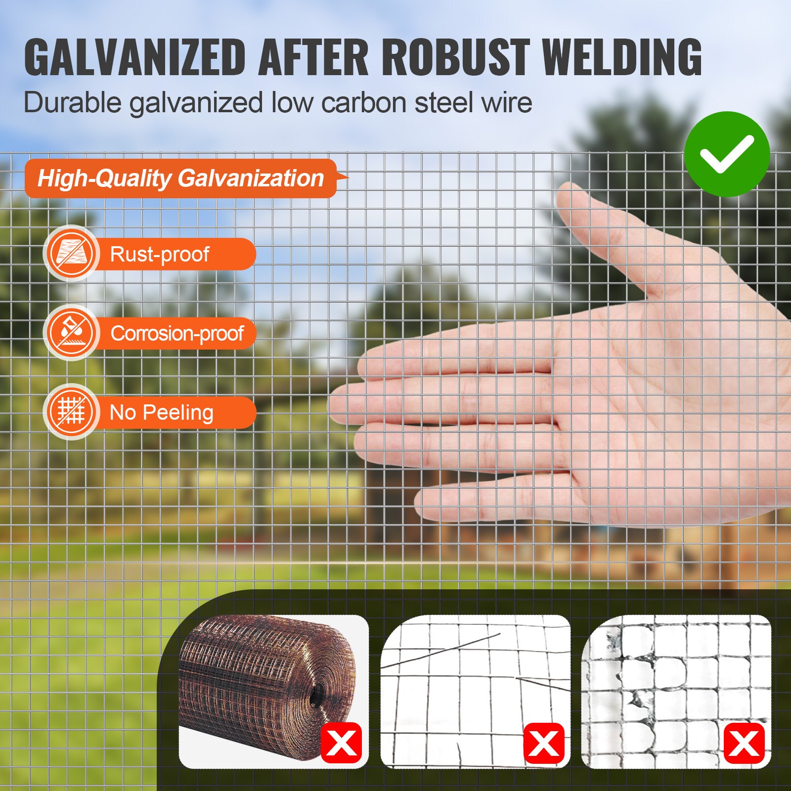 Hardware Cloth, 1'4 Inch 48in X 50 Ft 23 Gauge, Hot Dipped Galvanized Wire Mesh Roll, Chicken Wire Fencing, Wire Mesh For Rabbit Cages, Garden, Small Rodents — imagen 3