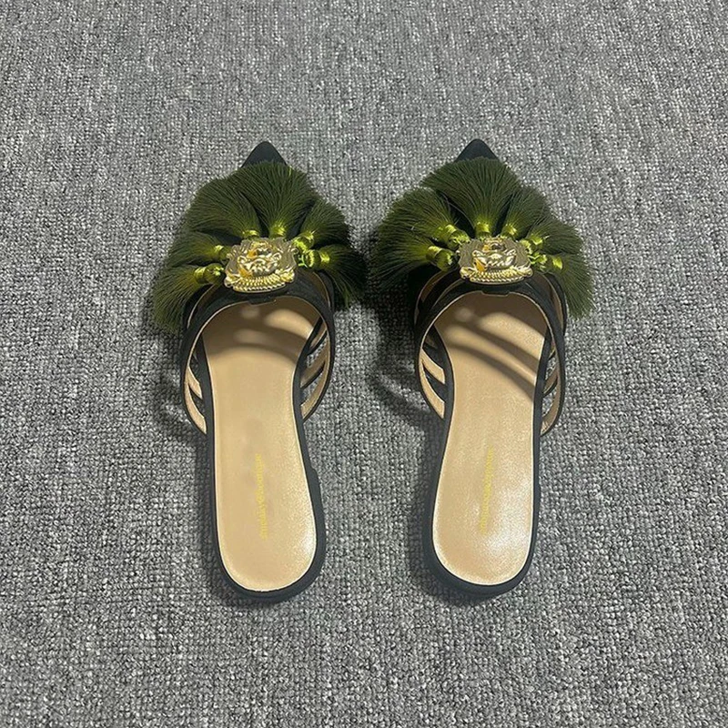 Zapatillas de tacón bajo con tira y borlas punteadas para mujer - Estilo de otoño 2023 — imagen 4