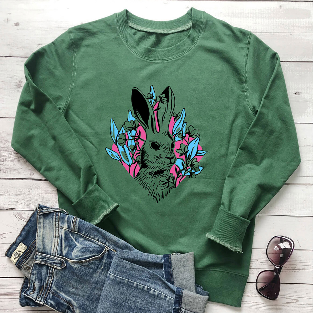 Rabbit colored printed pattern round neck long sleeved sweatshirt — image 6