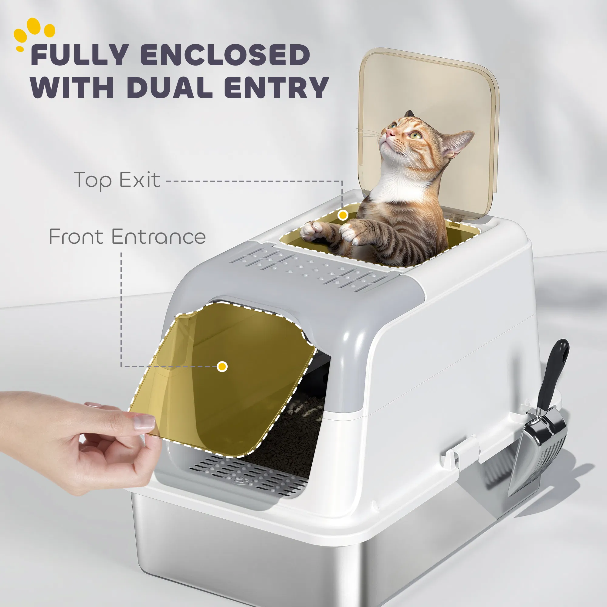 Extra Large Stainless Steel Litter Box, Enclosed Kitty Litter Box for Big Cats with Scoop, Deodorizer Bag — image 5