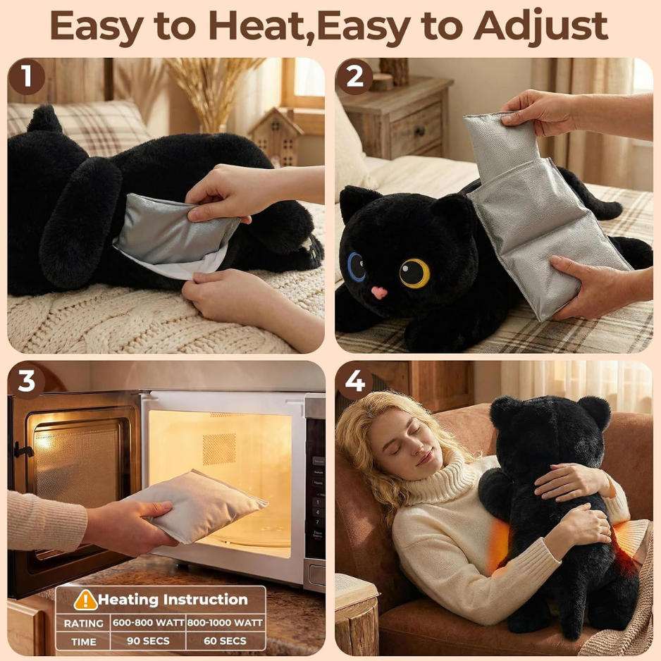 Weighted Black Cat Plush Stuffed Animal, Heatable & Coolable Weighted Plush Toy, Soft Comfort Cat Pillow For Relaxation, 2-5 Lbs — image 3