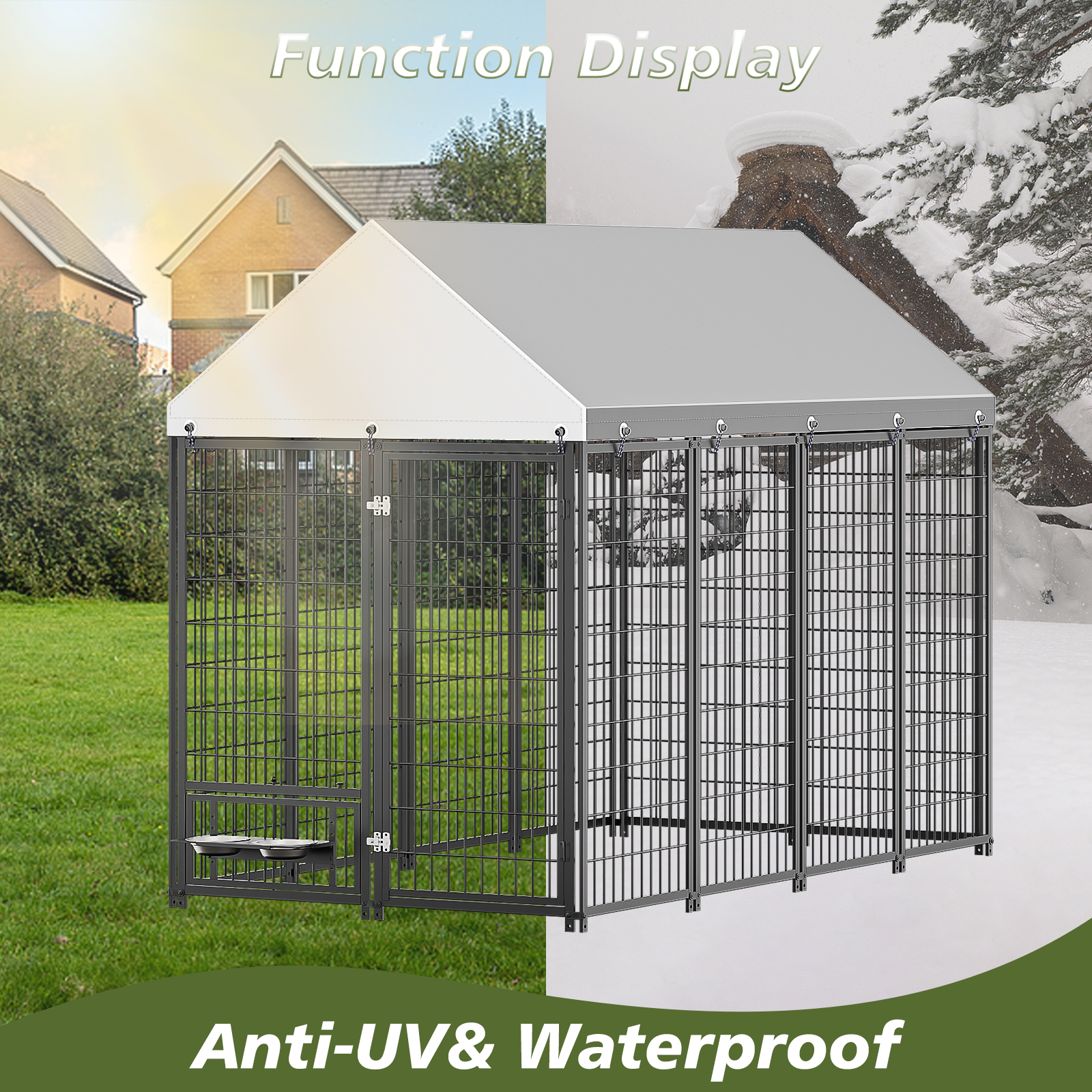 Casa para Perros Grande Exterior Jaula de Animales Cárcel de Mascotas Metal con Techo Cubierta. 7.94'L x 4.13'W x 5.95'H — imagen 4
