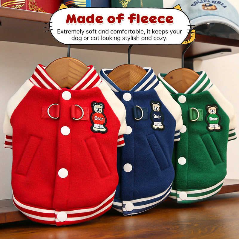 Fleece Dog/Cat Outdoor Jacket - Small/Medium Pets, D-Ring & Buttons — image 10