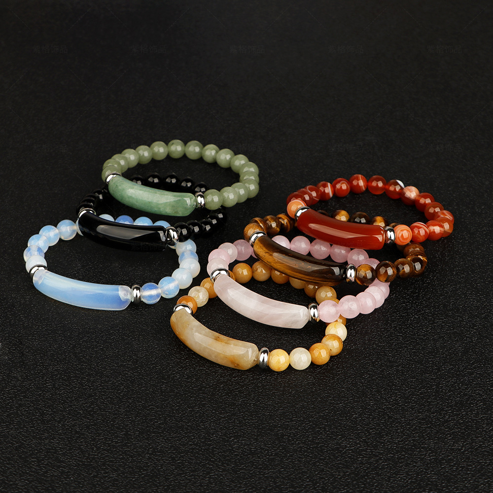 Cinta de Hilo Elástico Joyería Tejida Rosa Cristal Agata Natural Ojo de Tigre Collar — imagen 2