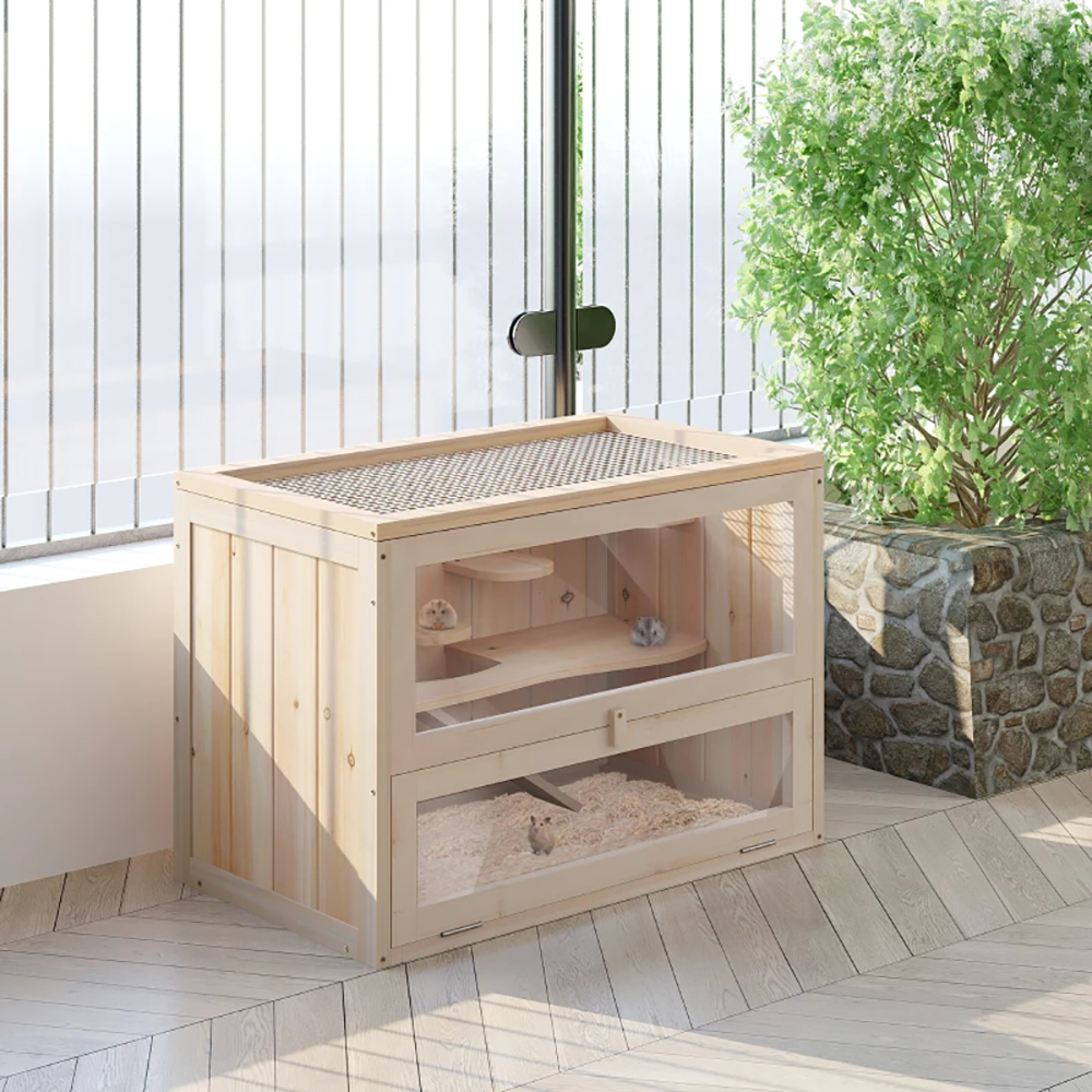 2-Level Hamster Cage Mice And Rat House, With Openable Top, Front Door, Shelf And Ladder For Hamsters, Mice And Other Small Rodents Ramps — image 7
