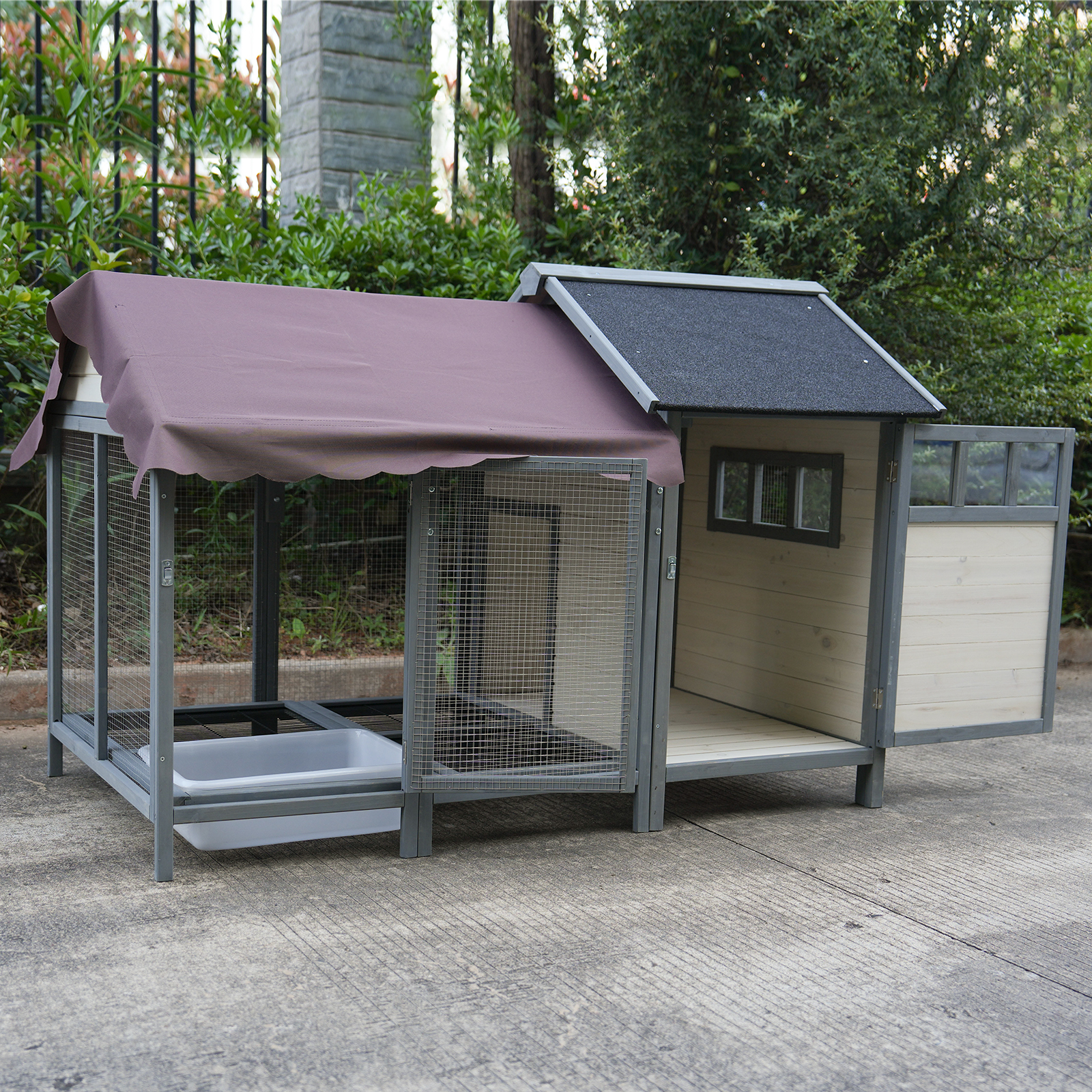 Large Outdoor Chicken Coops, Wooden Chicken Coops With Brooding Boxes, Bird Cages, Can Accommodate 3 To 5 Chickens Rabbit Cages - Black Waterproof And Sun-protective Felt Roofs Dark Gray Beige — image 5