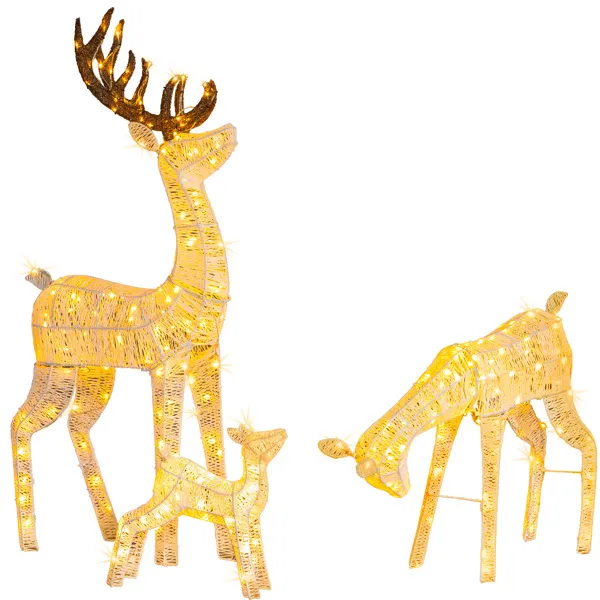 3-Piece Lighted Christmas Reindeer Family Set Outdoor Decorations, Weather Proof Deer Family Set Of 3 Christmas Ornament Home Decor Pre-lit 280 LED Warm White Lights, White — imagen 1