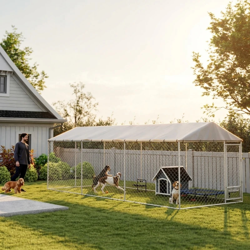 Dog Kennel Outdoor Dog Run Waterproof UV-Resist Cover Lockable Door Adjustable Bowls 20 X 7.5 X 6.5ft, Multiple Packages — imagen 3
