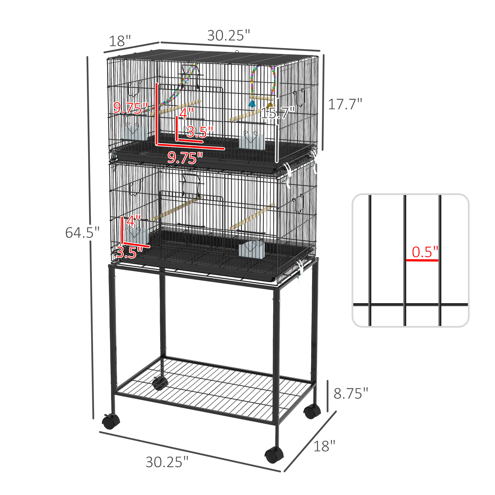 Caja de Pájaros Doble con Ruedas y Soporte, para Canarios — imagen 6