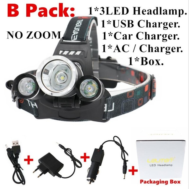 15000Lm XM-T6x3 LED Headlight ZOOM Flashlight Torch Camping Fishing Headlamp lantern Use 2*18650 battery / AC/Car/Usb/ charging — image 8