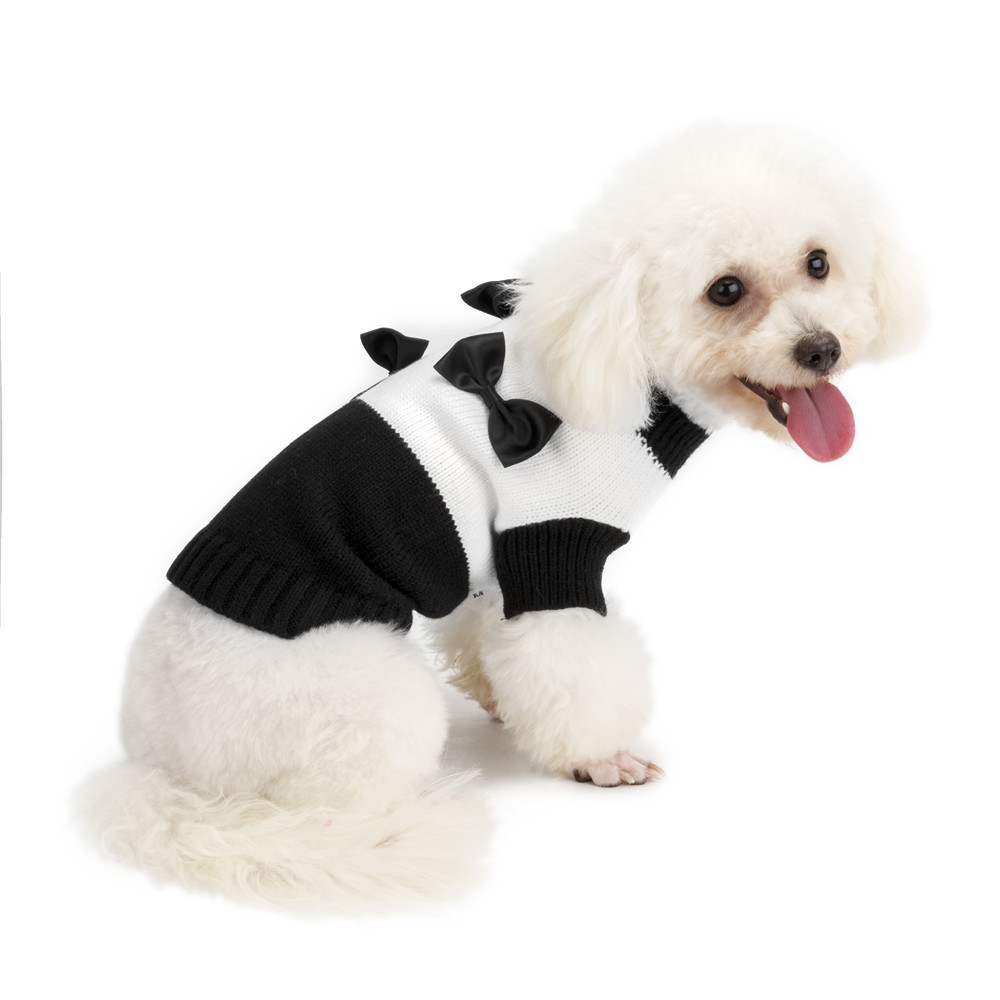 New Pet Clothes Black And White Bow Sweater Teddy Bear Pet Puppy Clothes — image 1