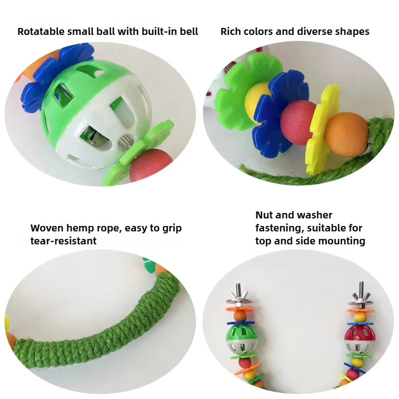 Juguetes de Colgar para Pájaros Coloridos con Campana y Cuerdas - Accesorios para Canarios, Budgies y Periquitos — imagen 5
