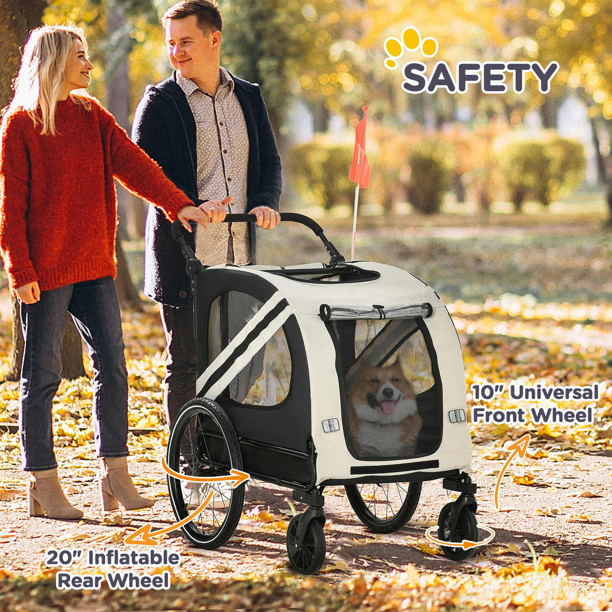2-in-1 Pet Bike Trailer for Small Dogs, Road-Visibility Dog Stroller Bicycle Carrier, Weather-Strong Bike Wagon Trailer Sidecar Attachment, White — image 6