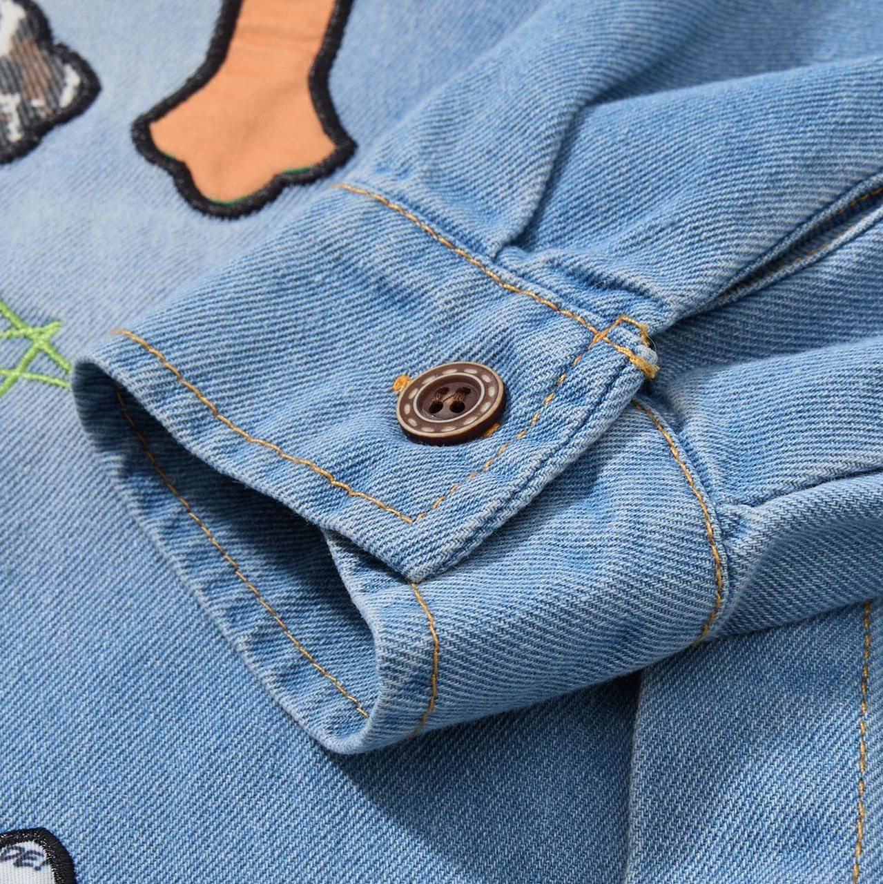Long Sleeve Leopard Print Collar Star Patch Embroidery Distressed Denim Shirt — image 4