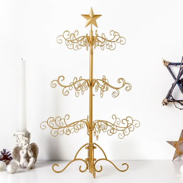 Wrought Iron Christmas Tree, Metal Ornament Display Tree Stand For Holiday Party Home Decor, Indoor & Outdoor Decor Hanger, Gold — image 3