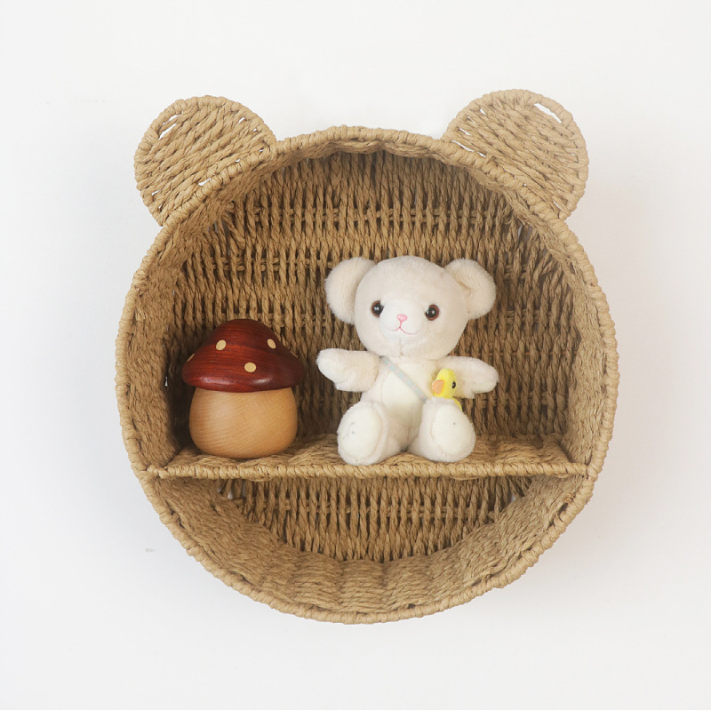 Cat Ear Eco-Friendly Paper Rope Woven Storage Rack Round Organizer Basket Wall-Mounted Cosmetic and Decorative Display Shelf — image 2