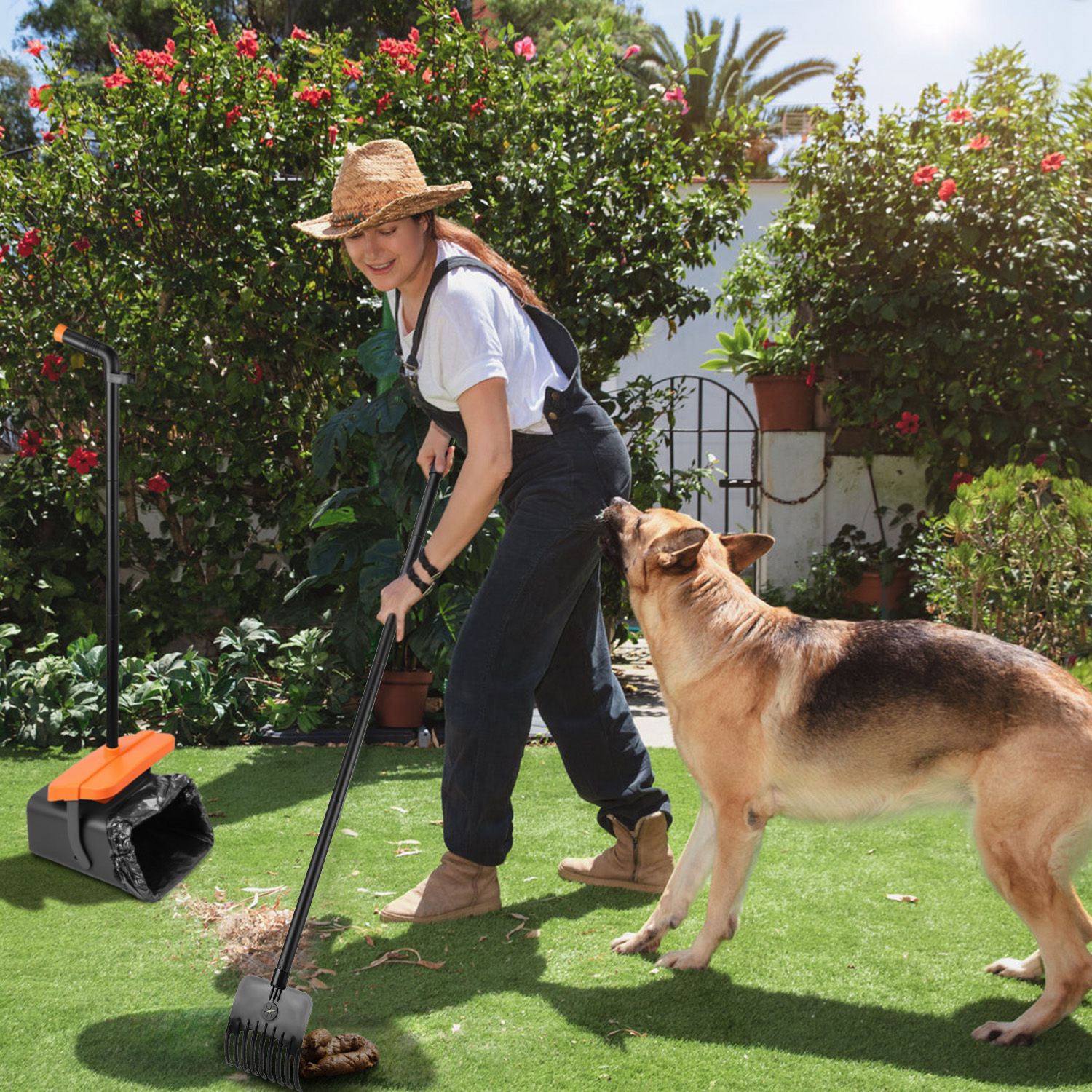 1 Juego de Kit Recogedor de Excremento para Perros Rastrillo y Bote Giratorio Herramienta Resistente para Recoger Excremento con Mango Extra Largo, 35 Bolsas de Desecho y Dispensador — imagen 4