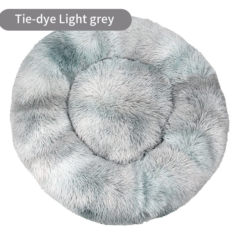Dog Kennel Cat Kennel Long Tie-Dye Plush Round Pet Kennel Dog Bed Winter Dog Mat Pet Tie-Dye Mattress Pet Supplies — image 3