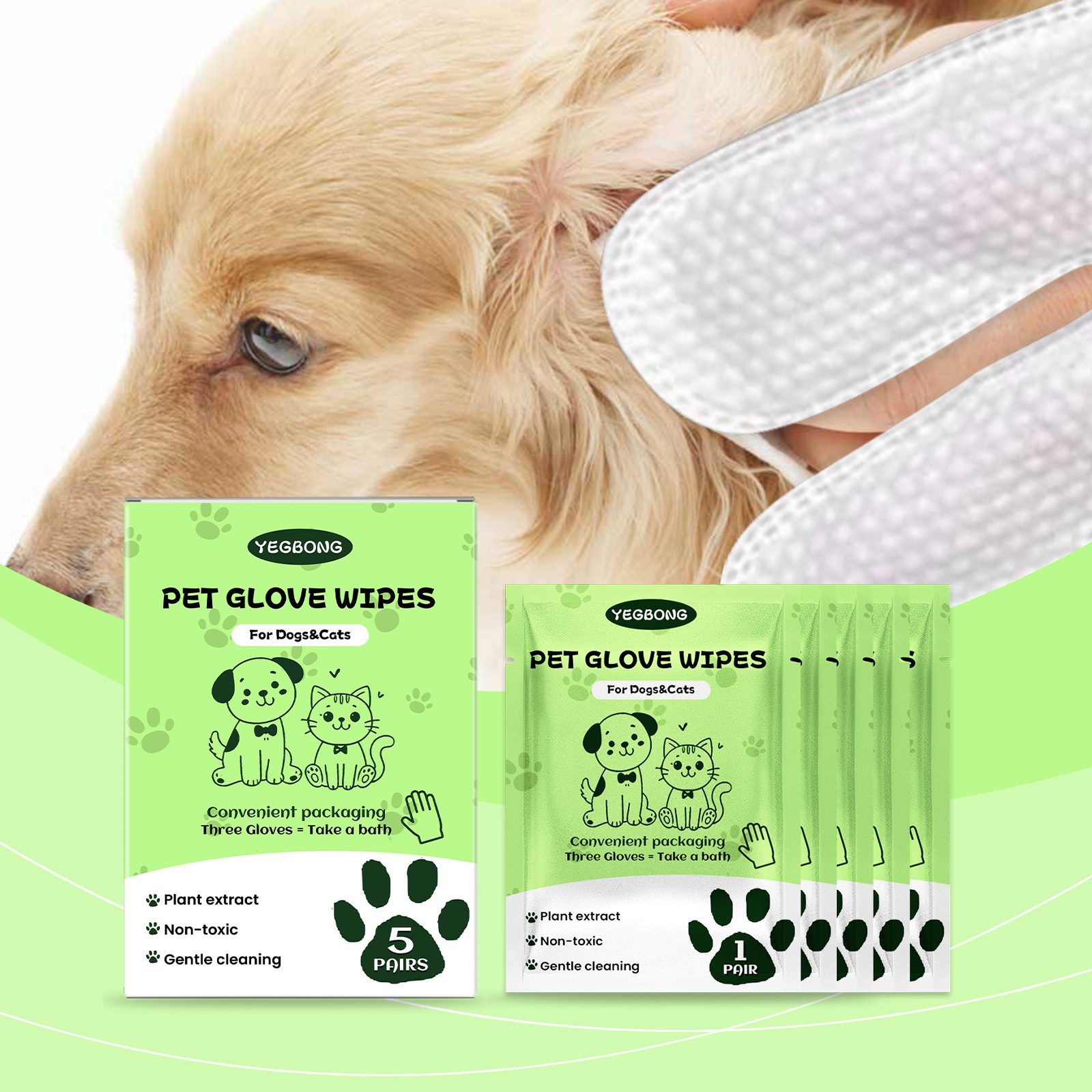YEGBONG Disposable Pet Glove Wipes, 5 Pieces — image 3