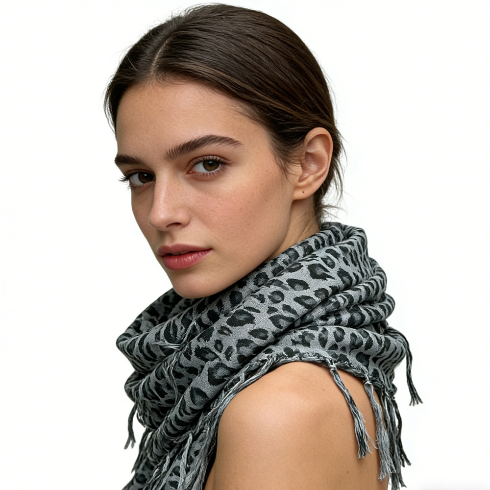 2pcs Minimalist Head Scarf, Grey Leopard Square Scarf, Luxe Look For Evening Wear, Scarf, vacation, daily Life, evening Party, Office Appropriate Subtlety For Women Men — image 3
