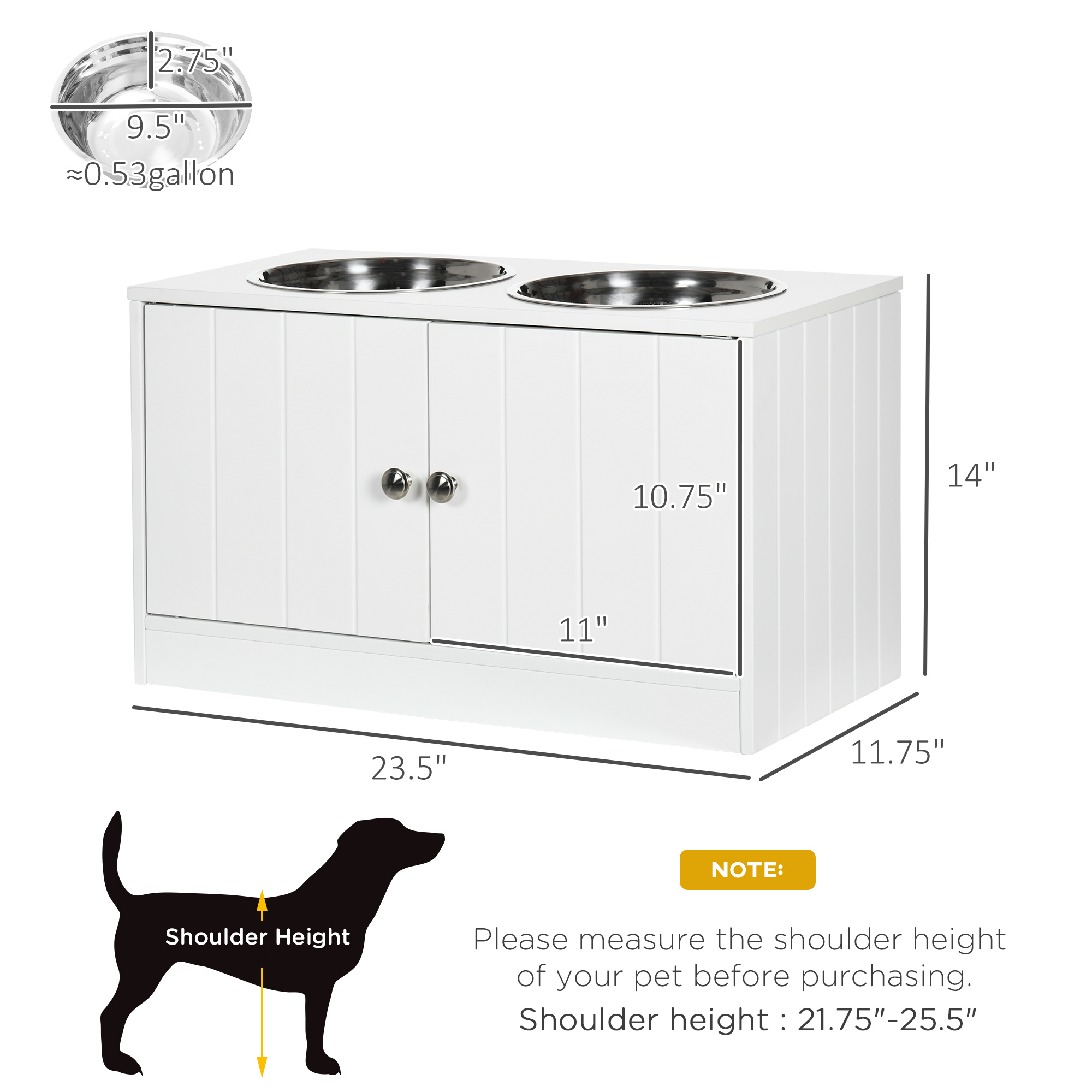 Large Elevated Dog Bowls with Storage Cabinet Containing Large 44L Capacity, Raised Dog Bowl Stand Pet Food Bowl Pet Feeding Station, White — image 4