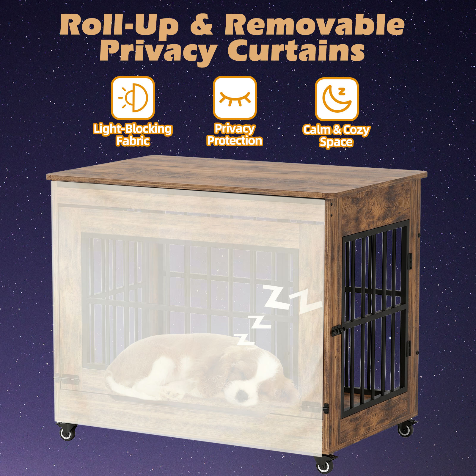 Dog Crate Furniture, Double Door Wooden Indoor Dog Kennel Furniture, Decorative Pet Cage End Table With Wheels For Large And Medium Breed Dogs, Size L, Greige — image 4
