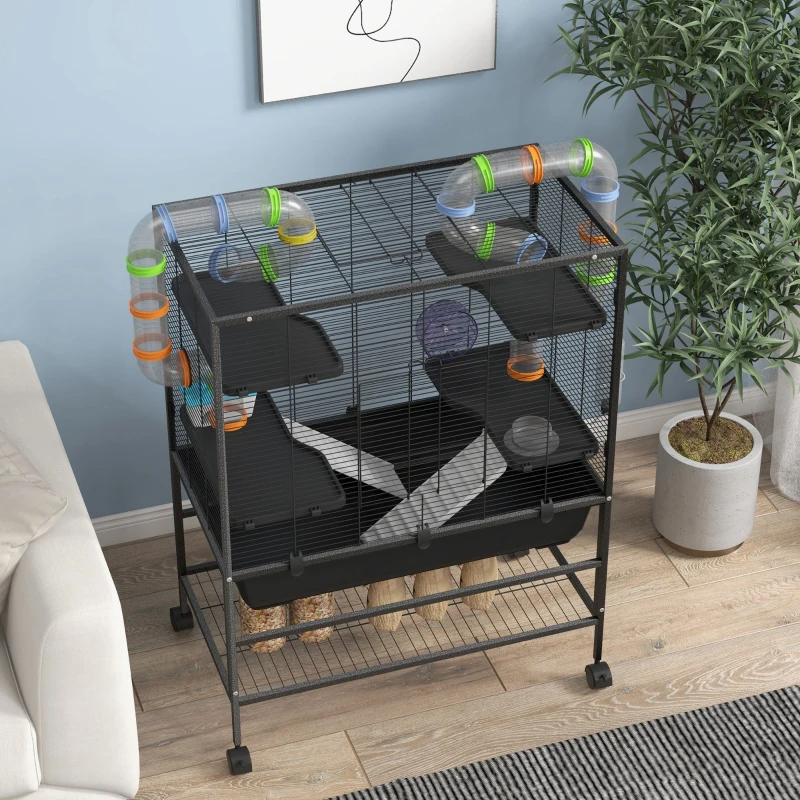Small Animal Cage For Syrian Hamster, Gerbil Cage With Tubing System, Running Wheel, Ramps, Platforms — imagen 3