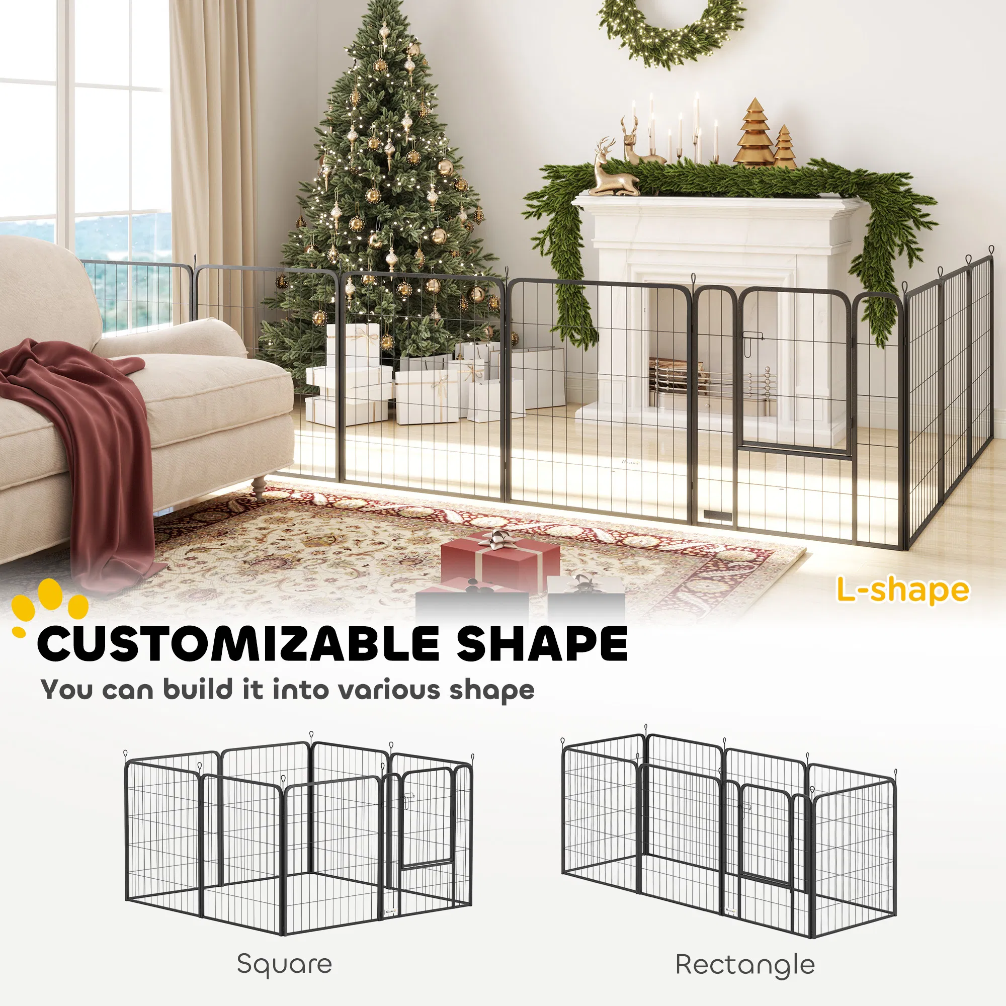 31.5" Dog Playpen Indoor Outdoor, Portable Foldable 8 Panels Pet Playpen with Door & Strap for Medium Dogs — image 4
